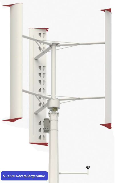 Vertikal Windrad VAWT Microwindanlage V 5000 mit Hydraulikbremse