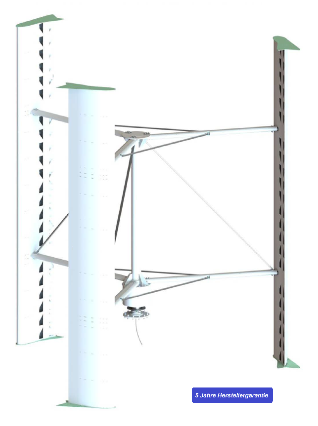 Vertikal Windrad VAWT Windenergieanlage (WEA) V10000 mit Hydraulikbremse