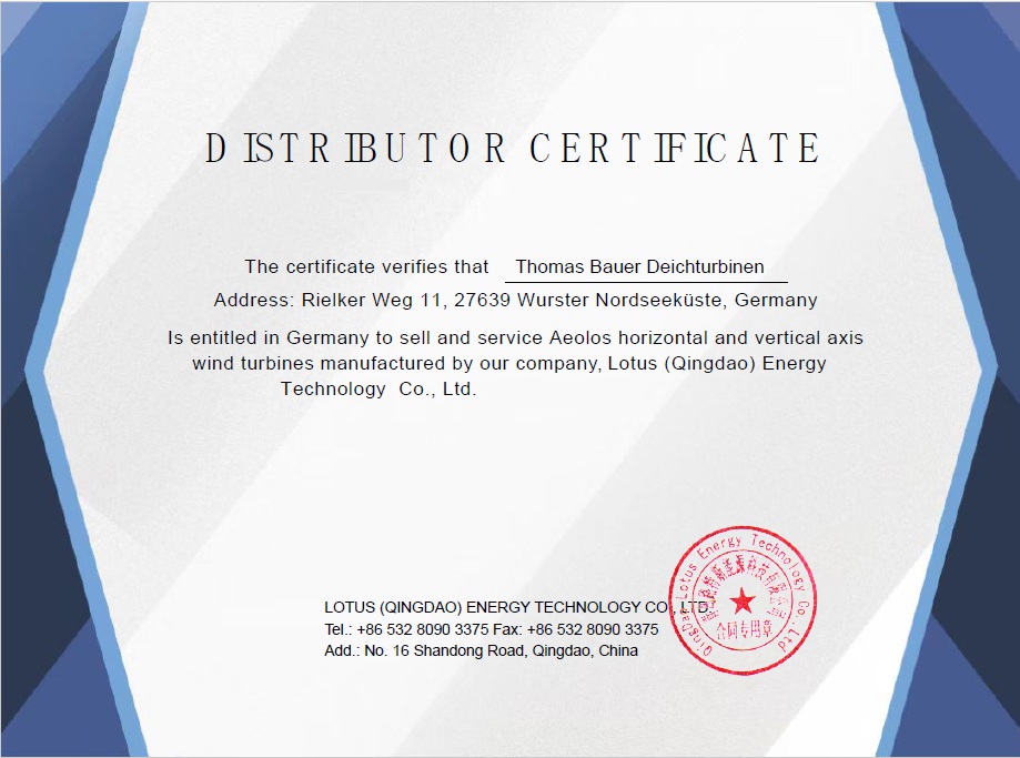 Wir sind zertifizierter Fachhändler für AEOLOS Kleinwindkraftanlagen