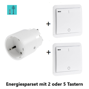 2er Funk-Sparset mit Funk-Steckdose Var. 4), alternativ mit Funk-Relais Var. 5) oder mit je 5 Funk-Tastern Var. 6) bzw. 7)